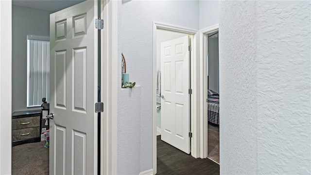 corridor featuring dark hardwood / wood-style flooring