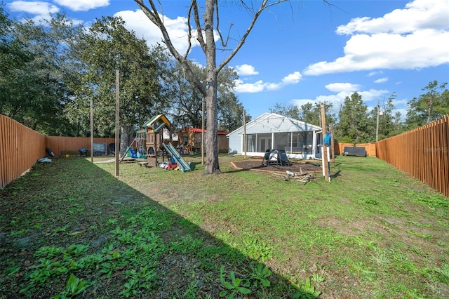 view of yard with a playground