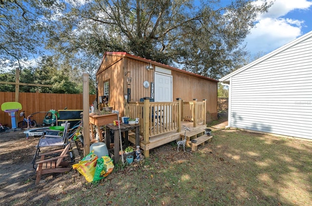 exterior space with an outbuilding