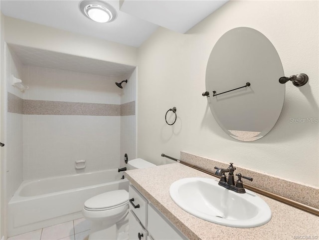 full bathroom with tile patterned flooring, vanity, shower / bathtub combination, and toilet