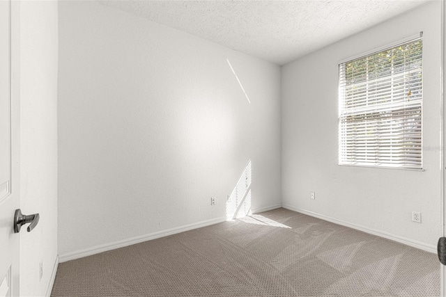 empty room with light colored carpet and a textured ceiling