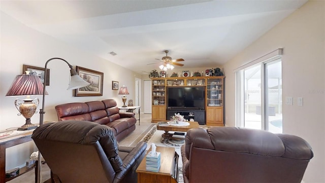 living room with ceiling fan