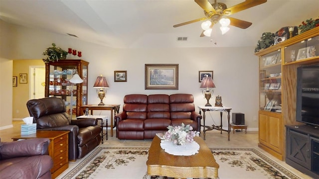 living room with ceiling fan