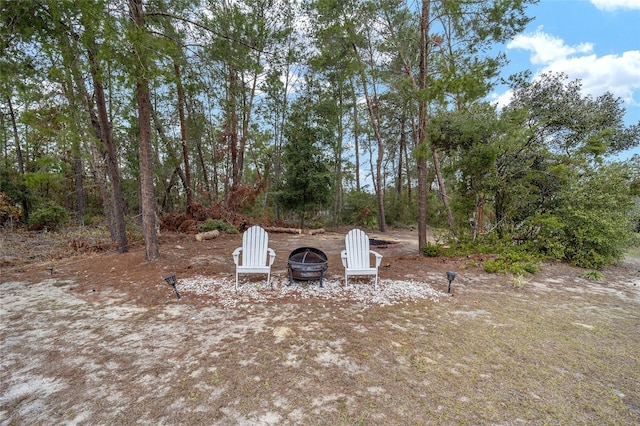 view of yard with an outdoor fire pit