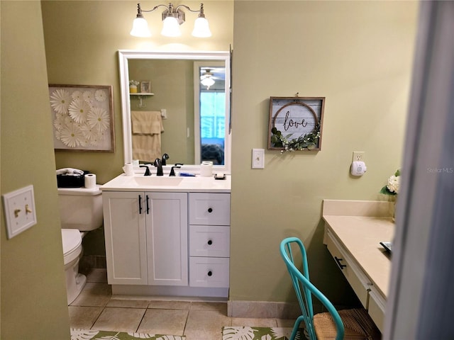 bathroom featuring tile patterned floors, vanity, and toilet