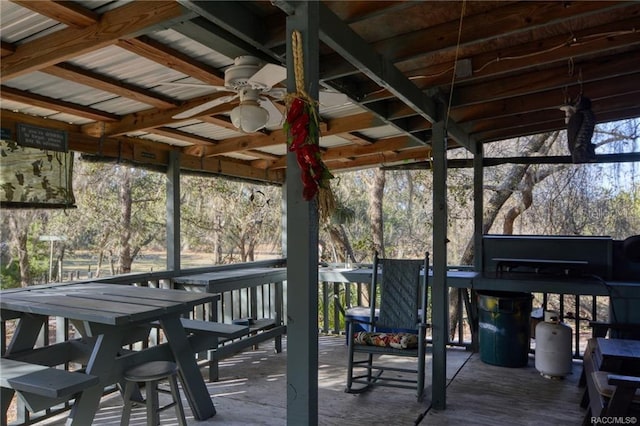 wooden terrace with ceiling fan