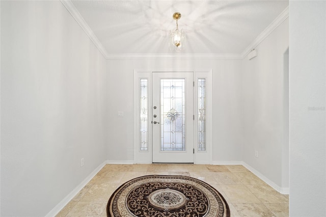 tiled foyer with ornamental molding