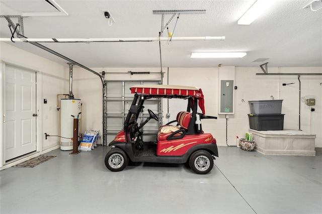 garage with electric panel and gas water heater