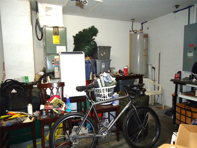 garage featuring water heater