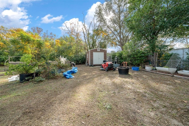 view of yard with a storage shed