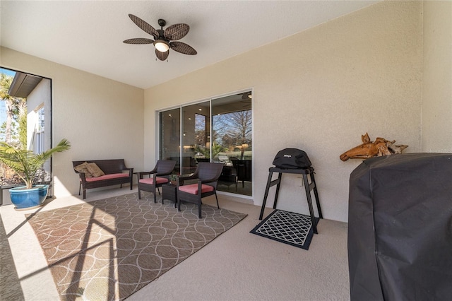 view of patio / terrace featuring outdoor lounge area and ceiling fan