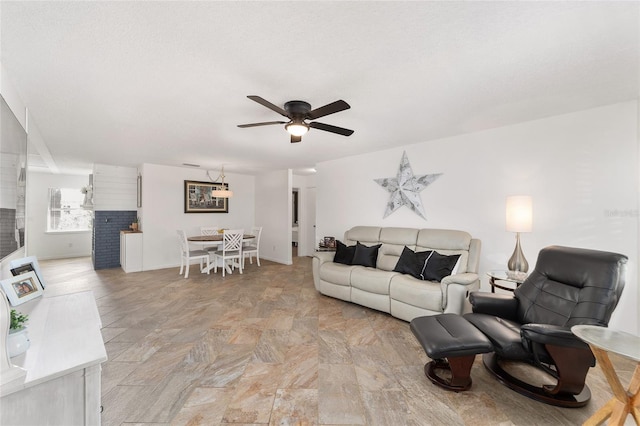 living room with ceiling fan