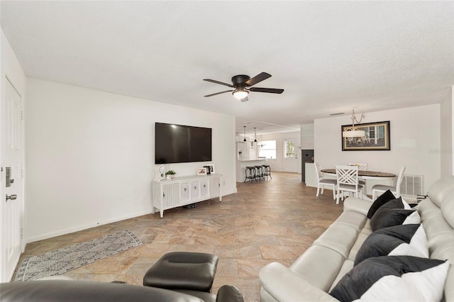 living room with ceiling fan