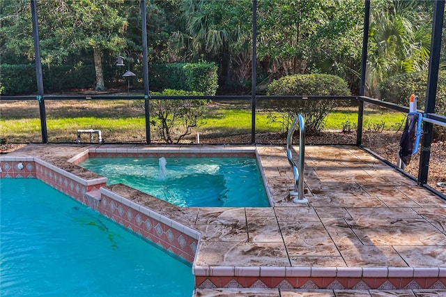 view of swimming pool featuring a patio