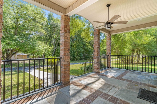 view of patio / terrace featuring a porch and ceiling fan