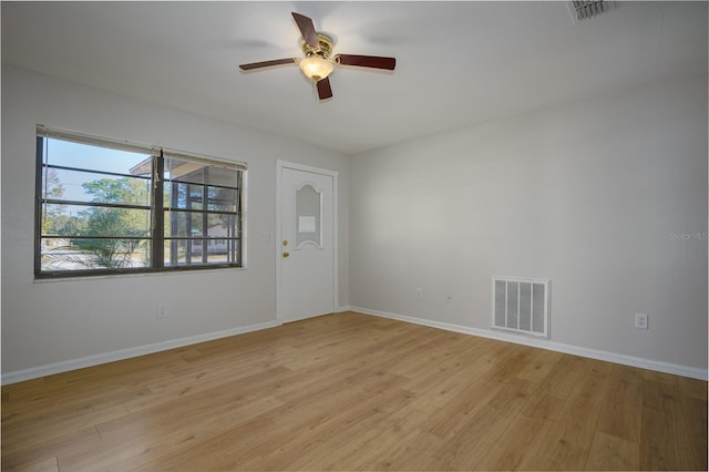 interior space featuring ceiling fan and light wood-type flooring