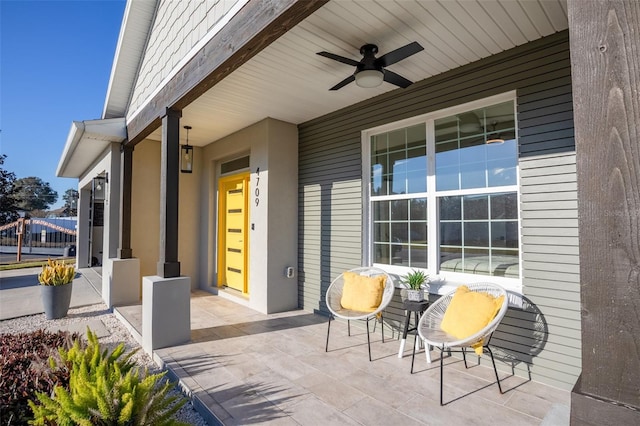 view of patio / terrace featuring ceiling fan