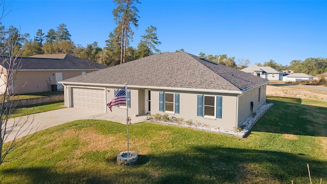 ranch-style house with a front lawn and a garage