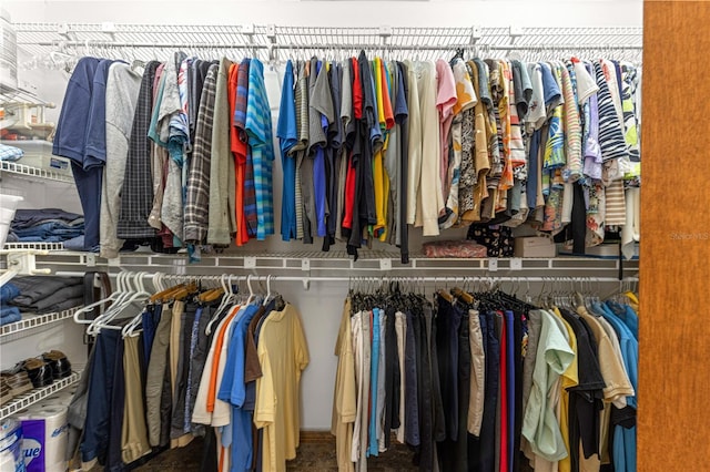 walk in closet featuring carpet flooring