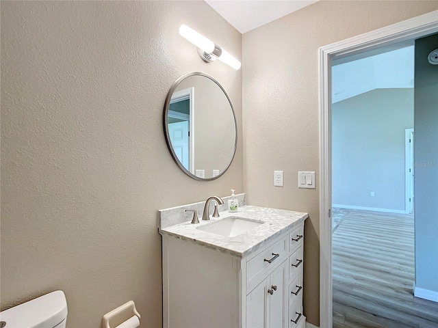 bathroom featuring hardwood / wood-style floors, vanity, and toilet