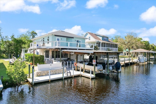 view of dock featuring a water view and boat lift