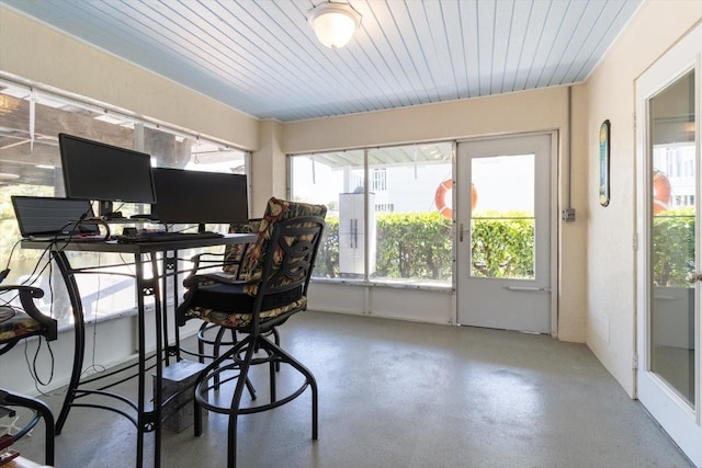 office space with wooden ceiling