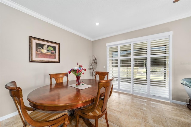 tiled dining space with ornamental molding