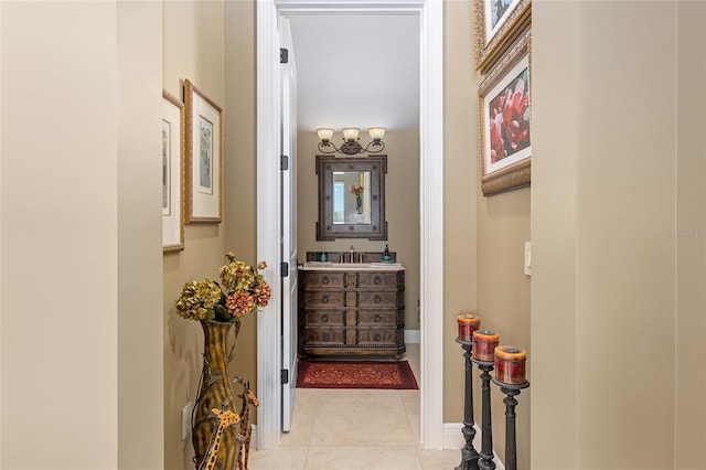 corridor featuring light tile patterned flooring