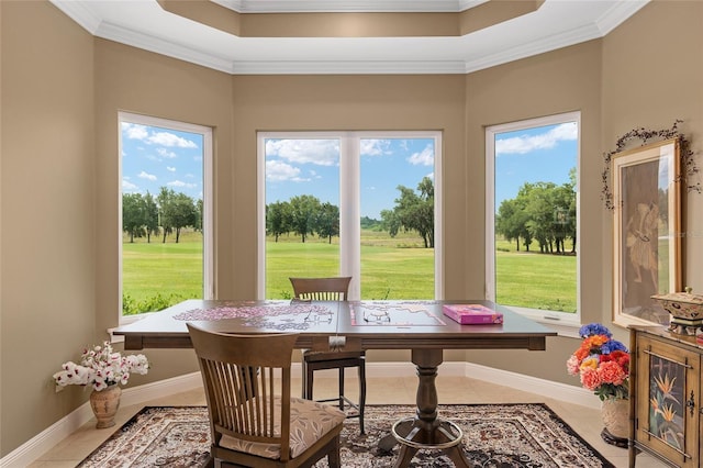 sunroom with a wealth of natural light and a tray ceiling