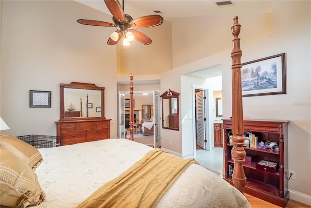 bedroom with a high ceiling