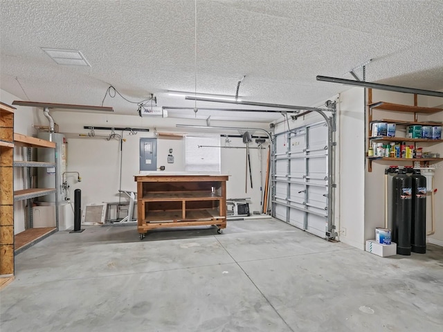 garage featuring electric panel and gas water heater