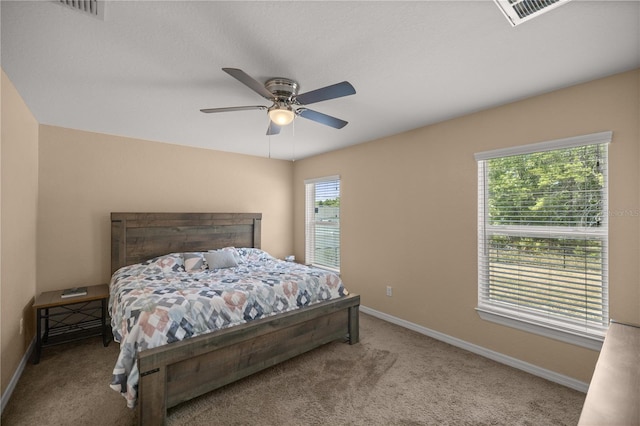 bedroom with carpet flooring and ceiling fan