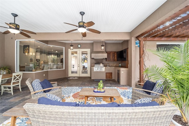 living room featuring ceiling fan