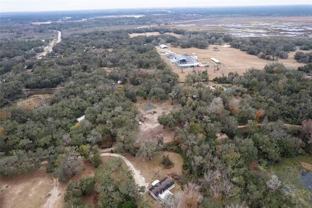 birds eye view of property featuring a forest view