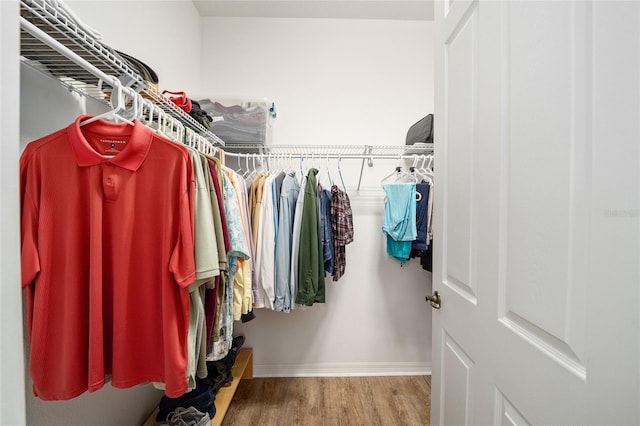 spacious closet featuring light hardwood / wood-style floors