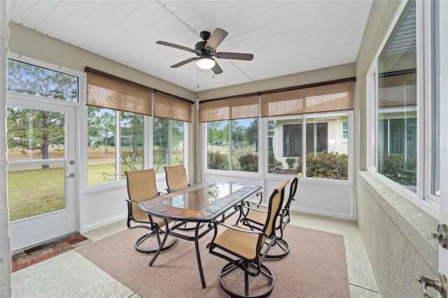 sunroom featuring plenty of natural light and ceiling fan