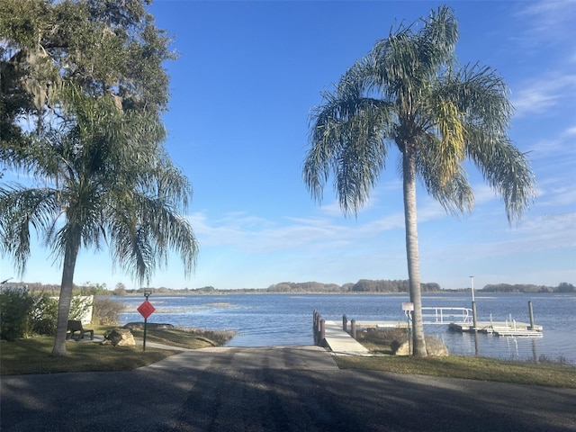 view of water feature featuring a dock