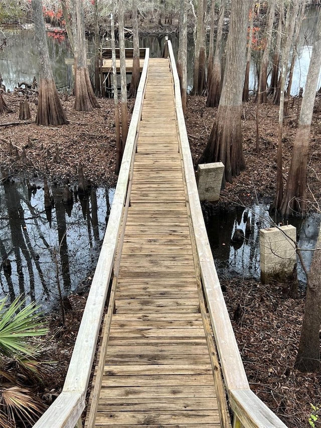 view of dock featuring a water view