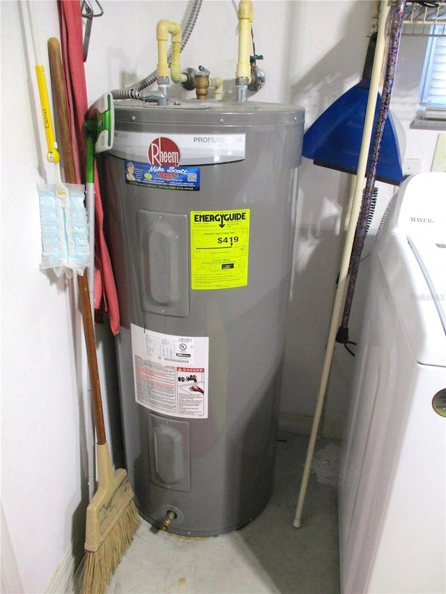 utilities with electric water heater and washer / clothes dryer