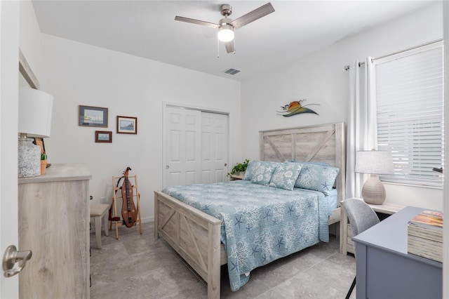 bedroom with a closet and ceiling fan