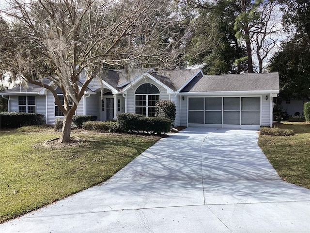 ranch-style house with a front lawn and a garage