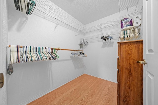 walk in closet with wood-type flooring