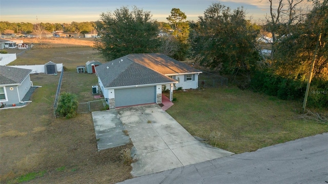 view of aerial view at dusk