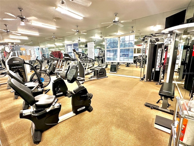 workout area with a textured ceiling