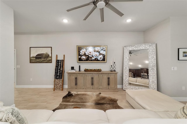 living room featuring light wood-type flooring