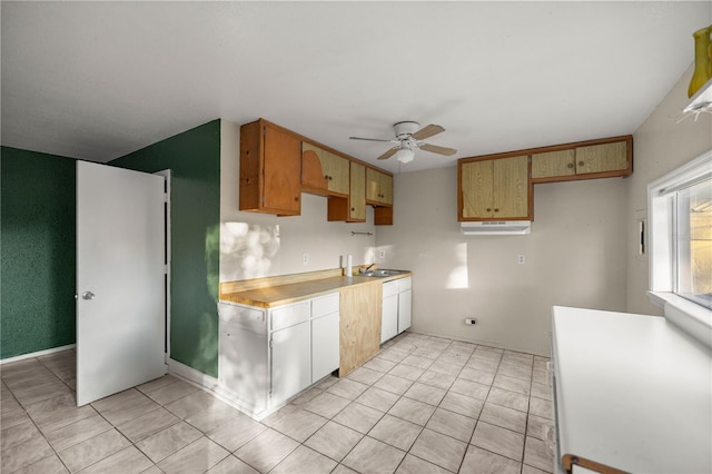 kitchen with ceiling fan and sink