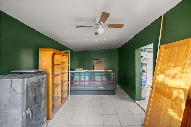 storage area featuring ceiling fan