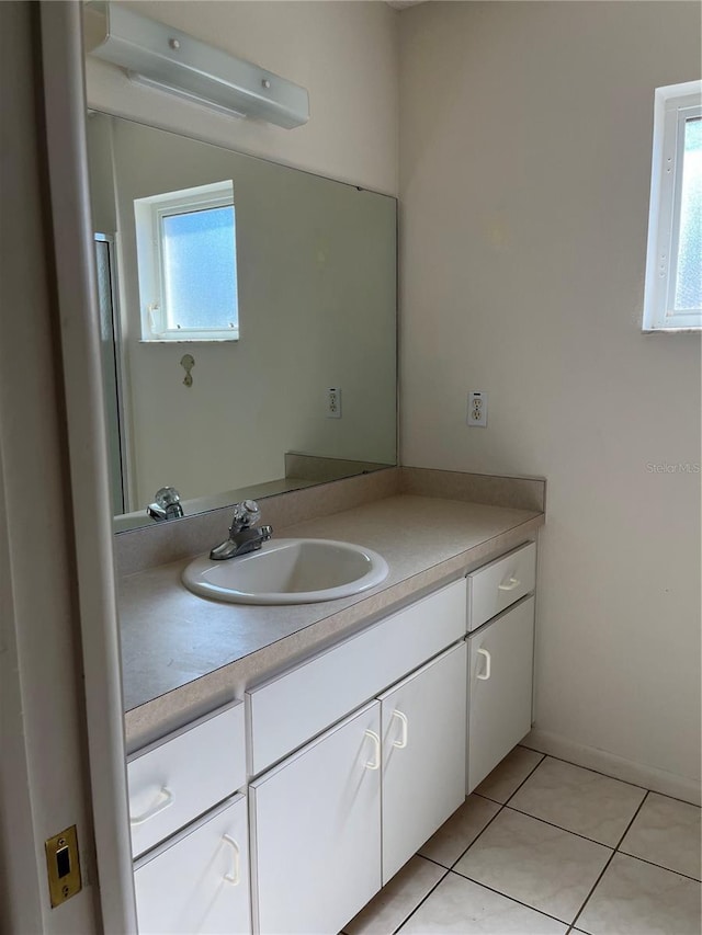 bathroom with tile patterned flooring, plenty of natural light, and vanity