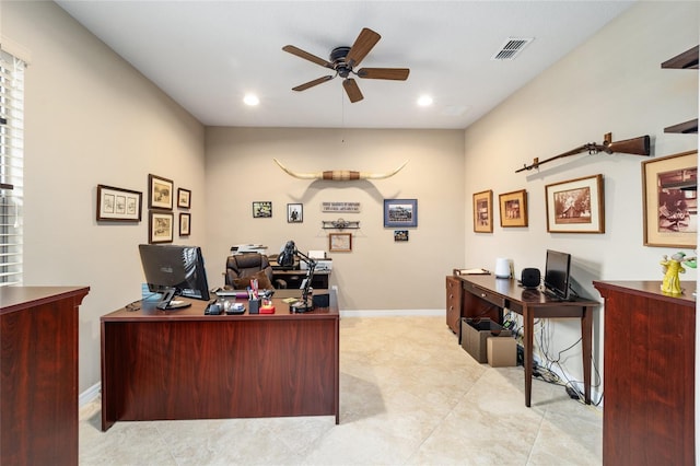 office space with ceiling fan