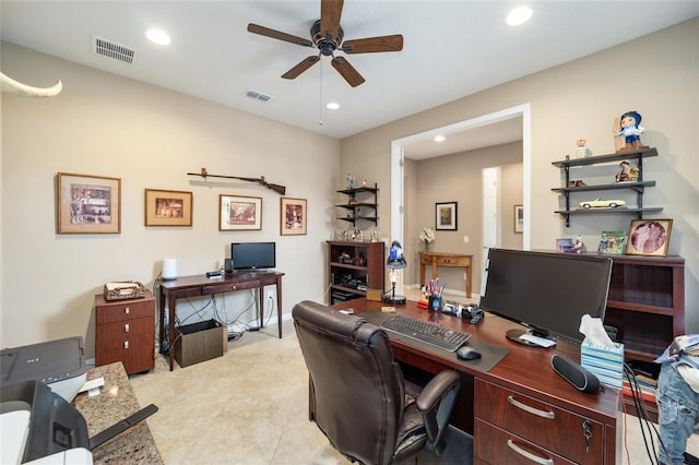 office featuring ceiling fan